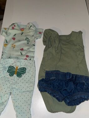 Baby Floral 2 piece set and Green Ruffle Romper Set